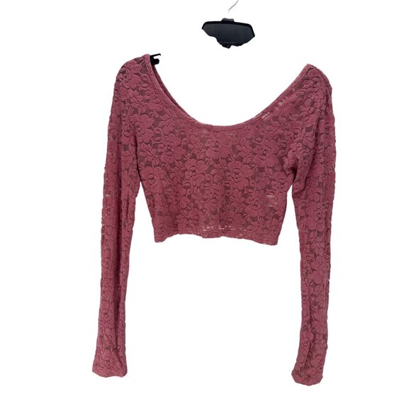 Mossimo Supply Co Pink Lace Long Sleeve Crop Top Size S Sheer Feminine Regency - Picture 1 of 6